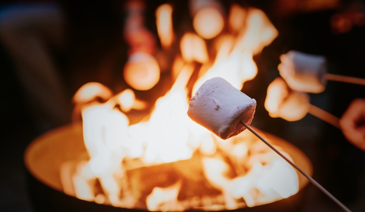 Marshmallow cooking in fire pit